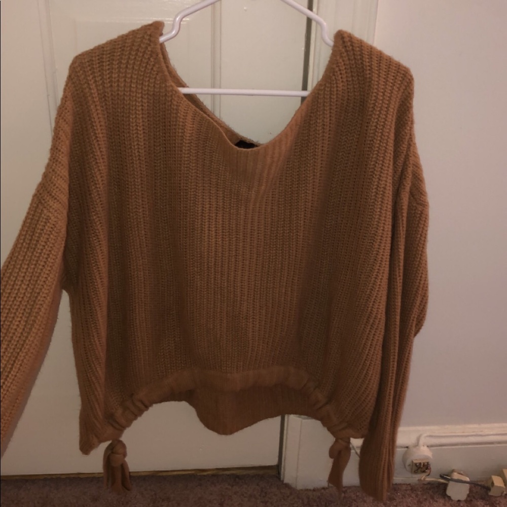 Nordstrom Lumiere Cropped Tan Sweater with Ties - Picture 3 of 4